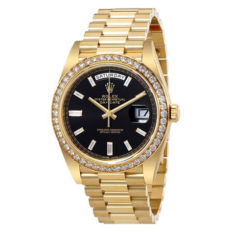 rolex oyster perpetual day date gold black face|Rolex Day-Date 40 price.